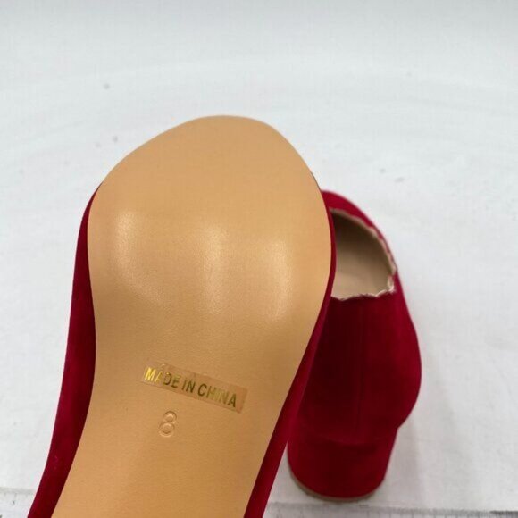 FSJ Red Suede Retro Classic Block Heels Closed Toe Formal Office Shoes - Picture 5 of 7